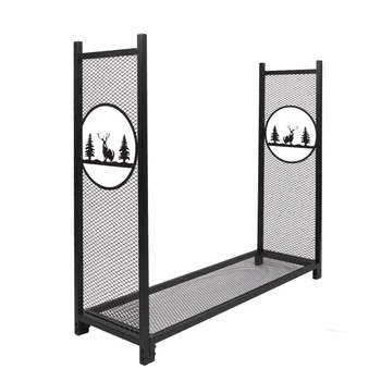 

Fireplace Firewood Holder Stand Rack Storage Shelf Mesh Iron Black with Animal Pattern[US-Stock]