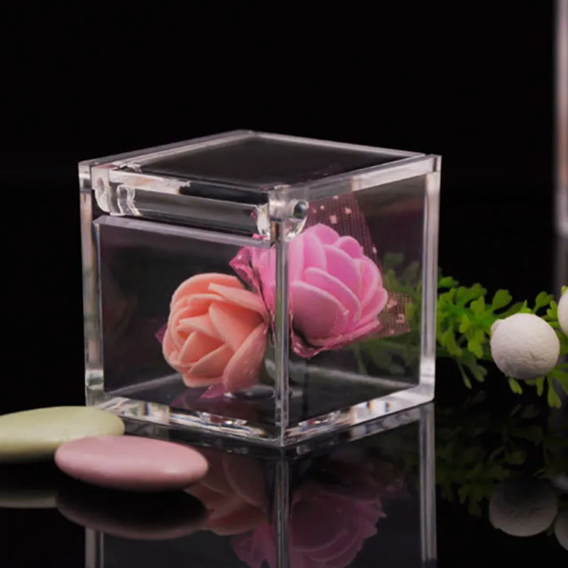 

12 Pcs Fillable Square Cube Clear Plastic Cake Wedding Favors Gift Candy Boxes
