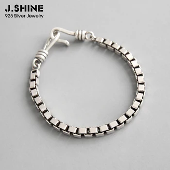 

JShine 4mm Thick Box Chain 925 Sterling Silver Bracelet Vintage Retro Women's Bracelets on Hand Men Chain Bracelet Fine Jewelry