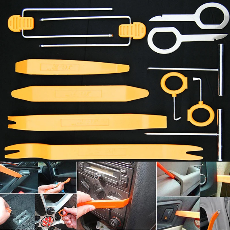 12PCS Car Radio Door Clip Panel Trim Dash Audio Removal Pry Tools Moulding Kits
