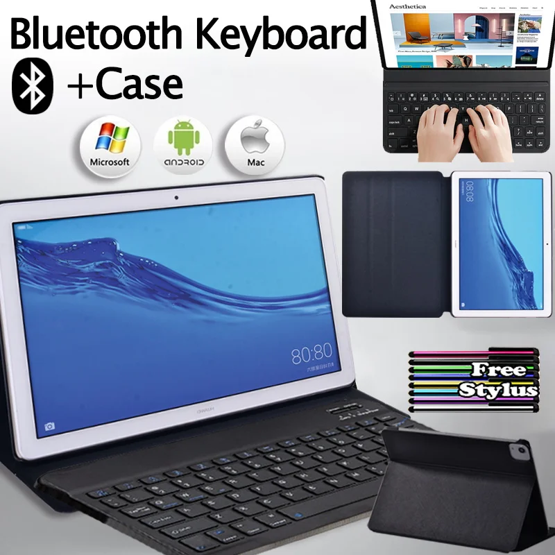 Compatibile con Huawei MediaPad T5 10 (10,1 pollici) Tablet Case Supporto Rotante, Tracolla, Custodia Tablet Bambini (nero