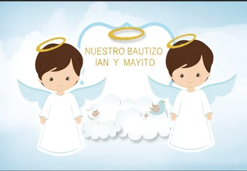

7x5FT Light Blue Sky Twins Angel Mi Bautizo Baptism Communion DIY Custom Photo Studio Backdrops Backgrounds Vinyl 220cm x 150cm