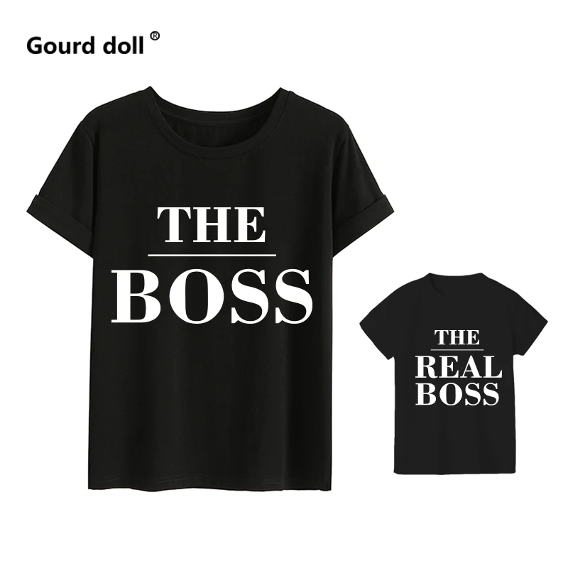 Босс и реальный с надписью boss хлопка, одежда для всей семьи, Одинаковая одежда для мам, Прекрасная рубашка для маленьких детей; Повседневная Блузка для девочек, одежда футболка