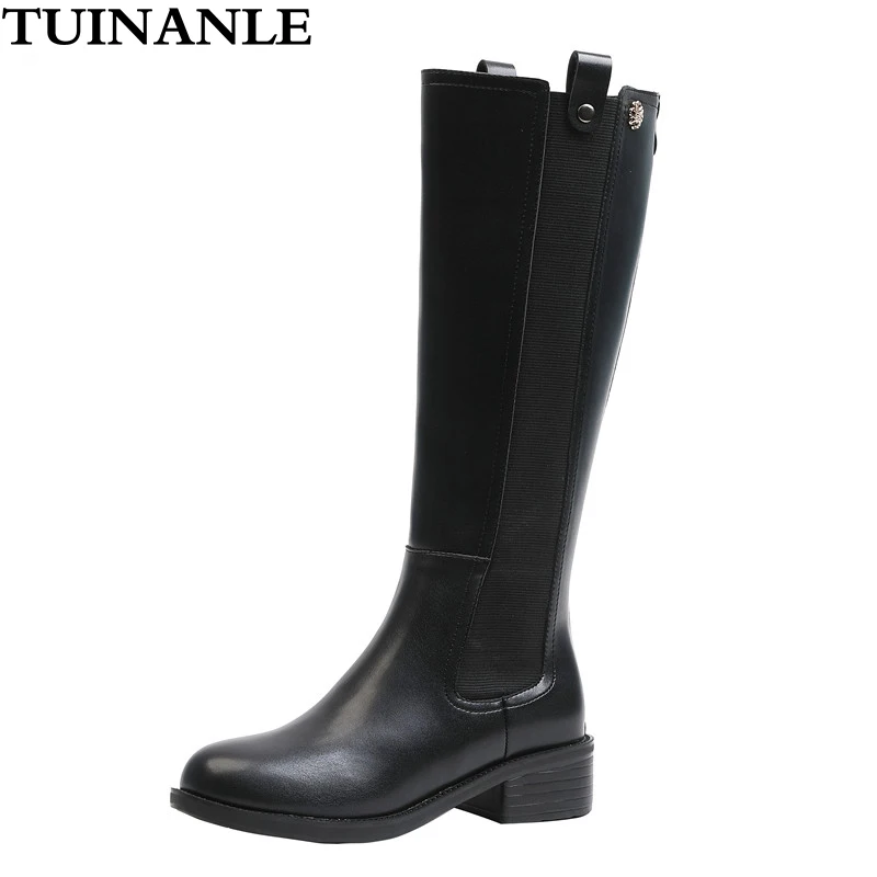 Sexy Shoes Tuinanle-Boots Equestrian Riding Women Botas Mujer No Zip PU Mid-Calf Invierno