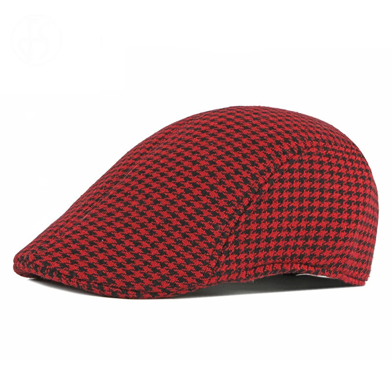 Red beret FS, винтажные мужские и женские клетчатые береты, Ретро стиль, плоские плющи, газетные шапки, осенне-зимние шапки, повседневные мужские хлопковые береты для улицы - Цвет: Red beret