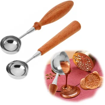 

Anti-Hot Sealing Wax Spoon Wood Handle Retro Wax Stamping Spoons Invitation Cards Decorative Stamps Craft