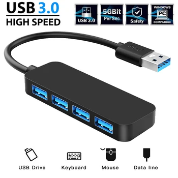 

4-Port USB 3.0 Hub Ultra Slim Portable USB Splitter Adapter for Laptop PC High Speed USB 3.0 Hub Expander Computer Accessories