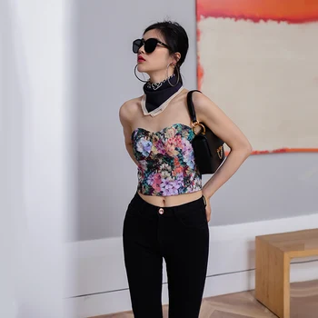 

Women Colorful Corset Top Gothic Push Up Bra Corsage Sexy Lingerie Fashion Party Bustier Crop Print Tops Back zipper Corset