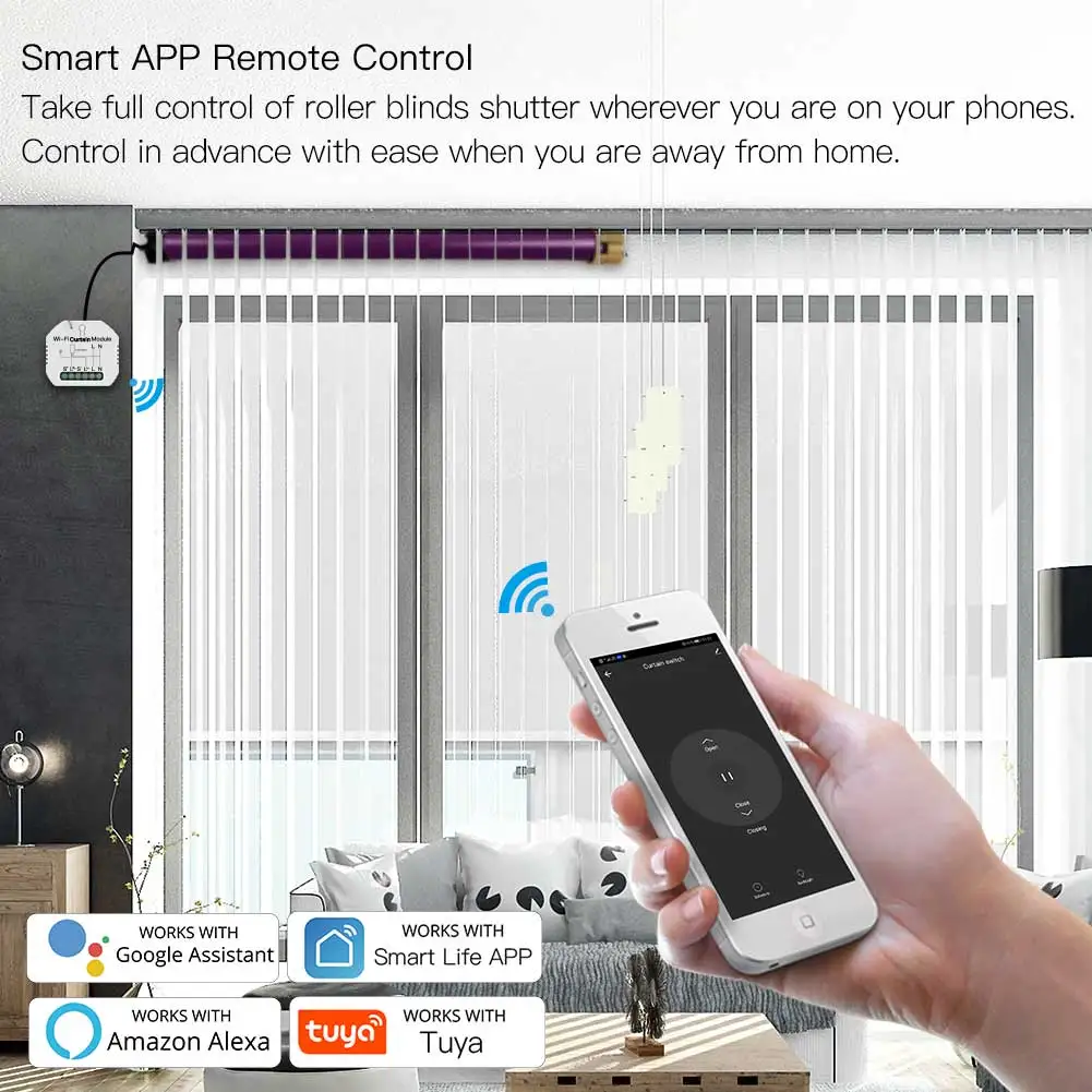 WiFi Smart Curtain Switch For Roller Motor Google Home Alexa APP Phone Control 