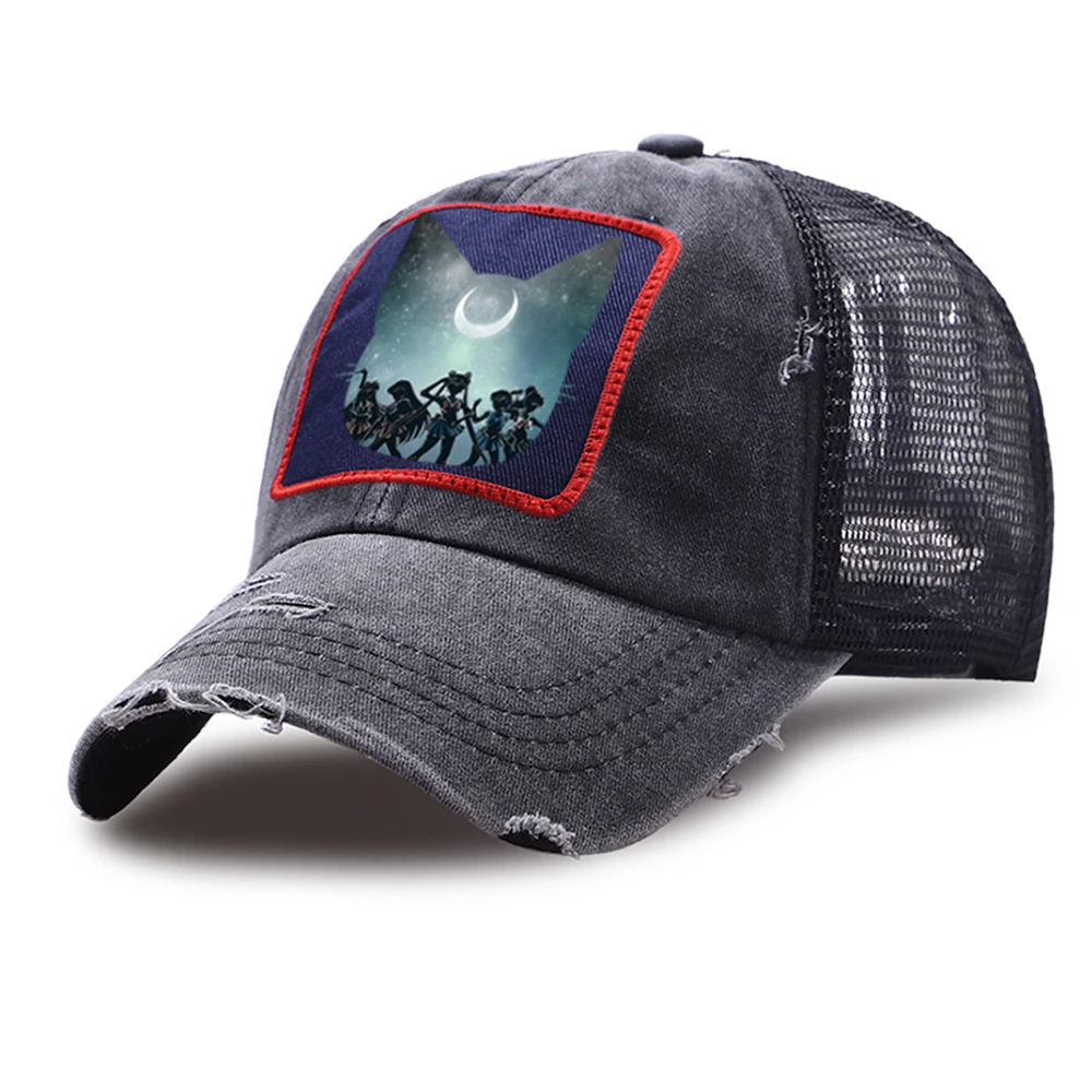 

Sailor Moon Mesh Cap Unisex Japan Anime Snapback Hat Adjustable Outdoor Washed Sport Trucker Hat Fashion Breathable Baseball Cap
