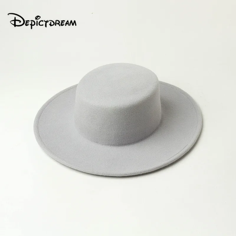 Autumn winter new Fashion leisure Pure color wide brim children's wool jazz hat fedora Formal Flat cap size 52cm | Аксессуары для