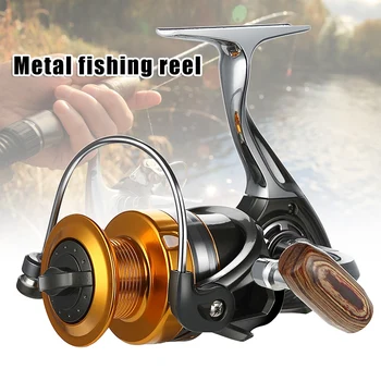 

Fishing Reel Light Weight Ultra Smooth Aluminum With Left/Right Interchangeable Wood Handle For Freshwater Saltwater Fishing