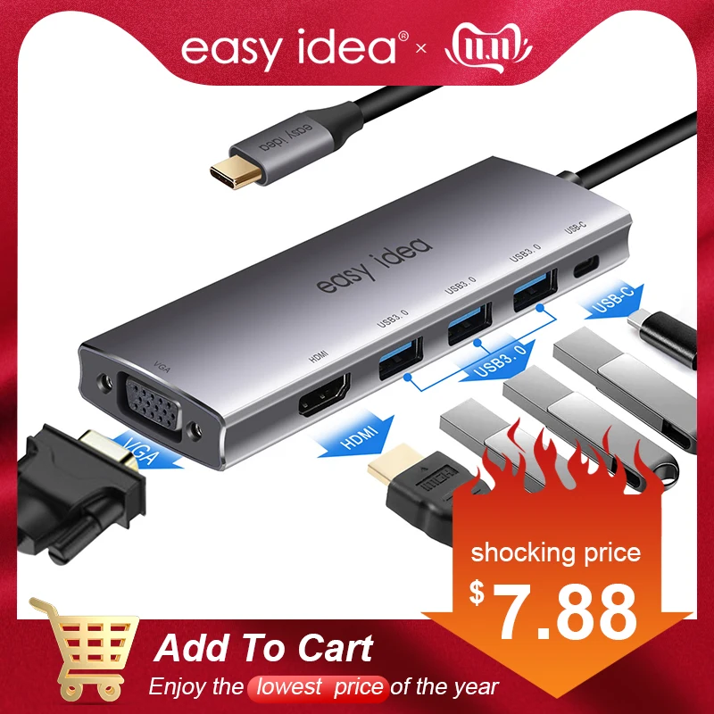 

USB C Hub Multi USB 3.0 Splitter Type C Hub Adapter USB-C Hub HDMI Multiple USB C Dock USB 3.1 Expander for MacBook Pro