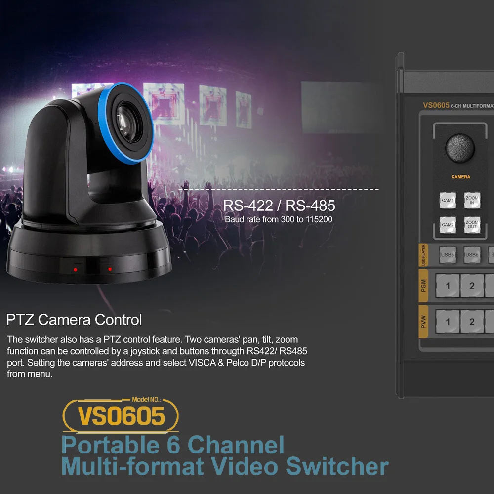 AVMATRIX VS0605 SDI HDMI Multi-format 6 Channel Inputs Video Switcher Mixer With PTZ Camera Control and Record Luma / Chroma Key