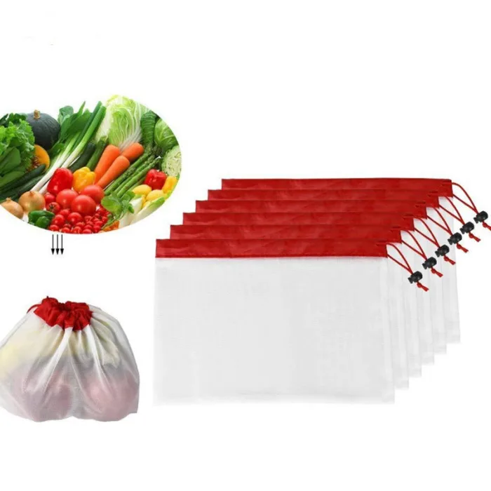 12pcs Reusable Mesh Produce Bags Lightweight Pouch for Vegetable Fruit Toys Storage LAD-sale