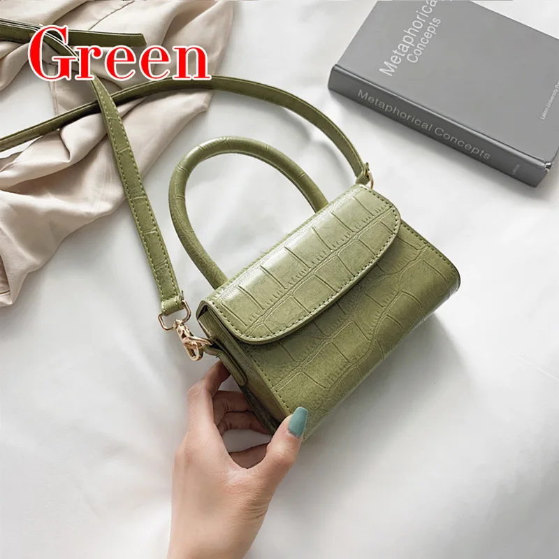 Женские кожаные сумки через плечо контрастных цветов, дорожная сумка, простая сумка через плечо, женская сумка через плечо - Цвет: Зеленый