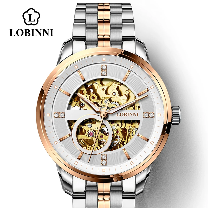 LOBINNI люксовый бренд часы для мужчин Япония Citizen Авто Механический движение для мужчин t мужские часы Сапфир Водонепроницаемый 50 м relogio - Цвет: Rose-White