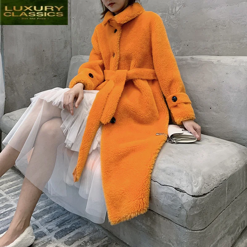 

Fur Coat Female Real Vintage Long Sheep Shearing Jacket Women Clothes 2021 Korean Fashion 100% Wool Coat Top Hiver 107110