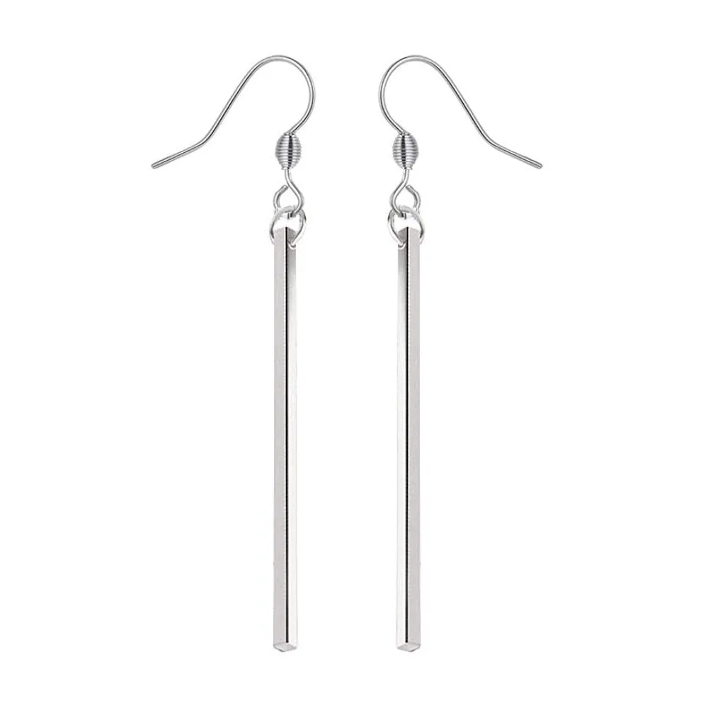 B-Silver Color Новые модные длинные висячие серьги из нержавеющей стали с французскими пряжками геометрические прямые Серьги для женщин очаровательные ювелирные изделия - Окраска металла: B-Silver Color