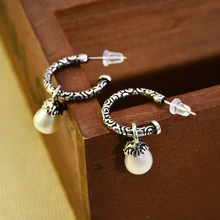 Винтажные Серебрянные серьги с жемчугом для женщин, стильный ушной крючок, висячие серьги, свадебные украшения, рождественский подарок