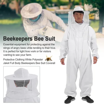 

Zipper With Veil Hood Professional Jaket Elastic Wrist Protective Clothing Outfit White Full Body Coverall Beekeepers Bee Suit