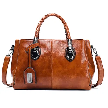 

Vintage Oil Wax leather luxury handbags women bags designer ladies hand bags for women 2019 bag sac a main Femme Bolsa Feminina