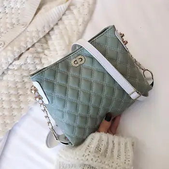 

PinShang Lady Fashion Rhombus Plaid Square Bag PU Leather Turn Lock Satchel Single Shoulder Bag