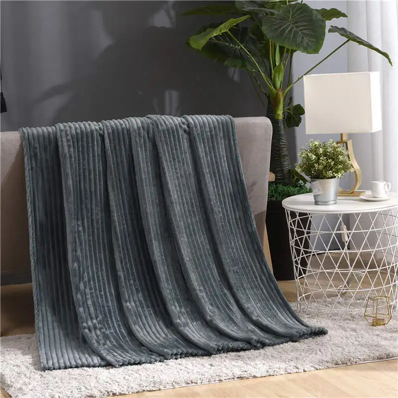 Dark Grey Мягкая теплая полосатая Коралловая флисовая фланель одеяла однотонный Синий Розовый норковый бросок зимний лежак постельное белье диван покрывало постельное покрывало - Цвет: Dark Grey