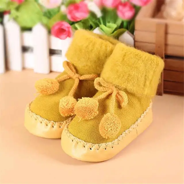 Yellow Г. Носки для новорожденных мальчиков и девочек с нескользящей подошвой из искусственной кожи, мягкие домашние носки для малышей, детские тапочки, Sokken - Цвет: Yellow