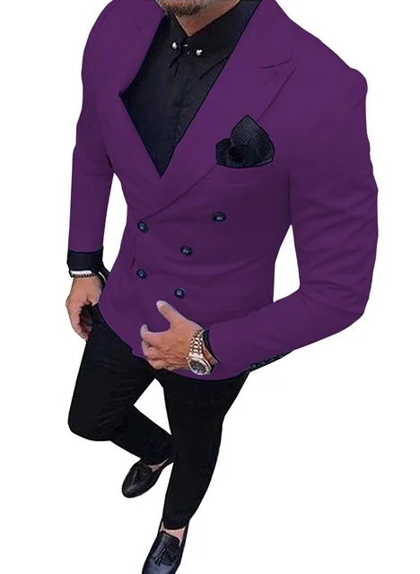Новинка, зеленый мужской костюм, двубортный костюм из 2 предметов, блейзер с отворотом, пиджак, смокинг и брюки для свадьбы, вечерние - Цвет: Purple