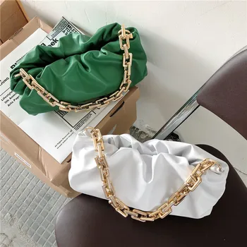 

Gold Chain Shoulder Bags For Women Cloud Pouch Soft Leather Madame Handbag Dumpling Bag Retro Purse Women Clutches Crossbody Bag