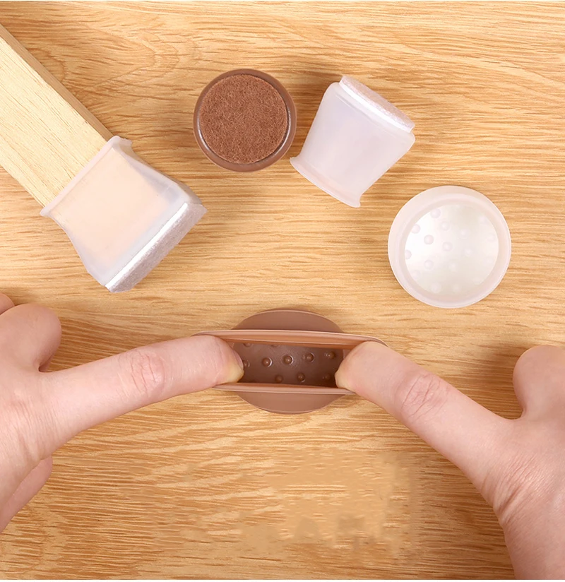 16PCS Silicone Chair Leg Cover Felt Bottom Round Square Furniture Feet Caps Floor Protector Pads for Chair Leg Black Brown White