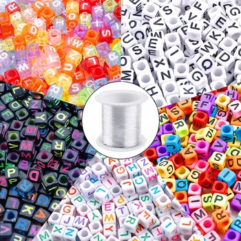 

Kids 1400PCS Plastic Square Alphabet Letters Beads with 1 Roll Bead Rope DIY Stringing Threading Bead Jewelry Making Beaded Toy