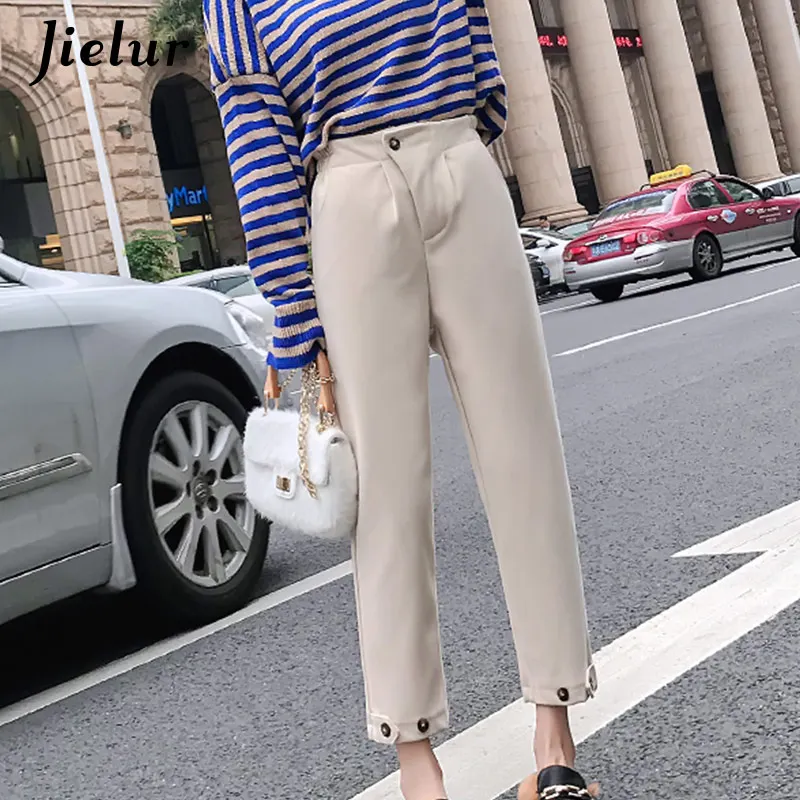 Jielur черные осенние штаны для женщин одноцветные с высокой талией Pantalones De Mujer новинка зимние брюки для женщин облегающие с эластичной талией
