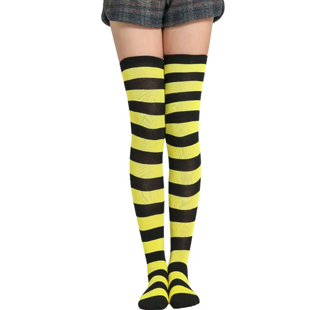 Yellow And Black 1 пара женщин выше колена противоскользящие бедра мягкие тонкие длинные эластичные вечерние в японском стиле Косплей удобные полосатые чулки - Цвет: Yellow And Black