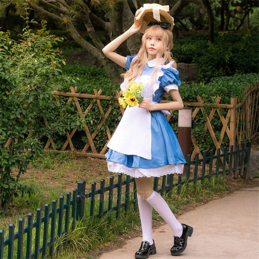 Groenlandia sentido común Unirse Disfraz de mucama de fantasía de Alicia en el país de las maravillas para  mujer, Vestido largo de Lolita, dulce y lindo, disfraz de Anime, Purim| | -  AliExpress