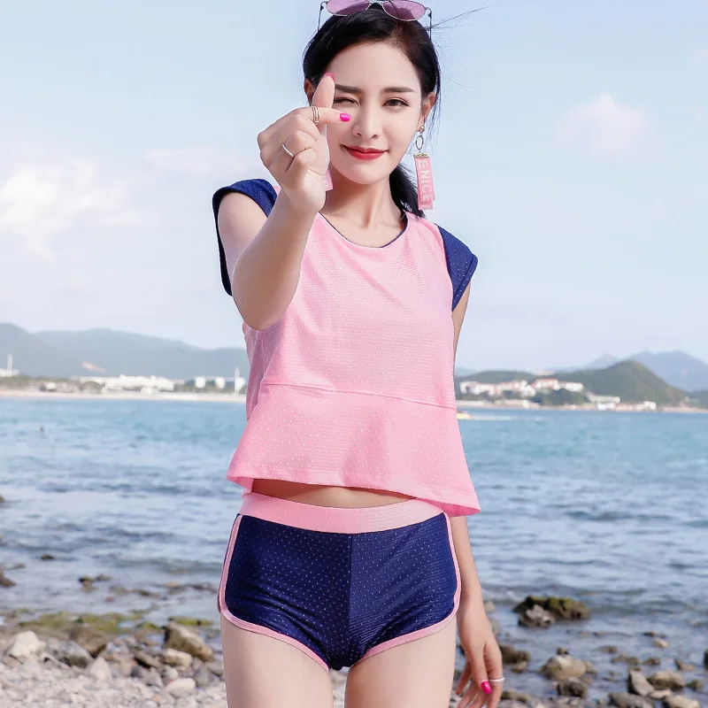 

New Style Japanese Korean Mori Girl Line Bathing Suit Women's Comfortable Underwire Bikini Three-piece Set Small Bust Gathering