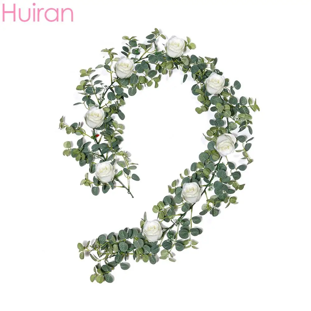 Искусственная гирлянда из эвкалипта Huiran, Деревенское украшение для свадебного стола, товары для свадебной вечеринки, зеленый Эвкалиптовый венок, детский душ