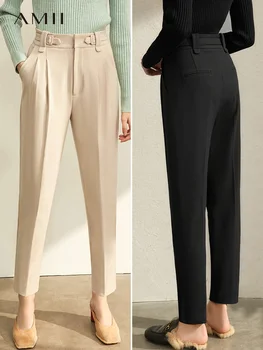 

Amii Winter Women's Straight Pants Casual Office Lady Solid High Waist Loose Pants 11930245