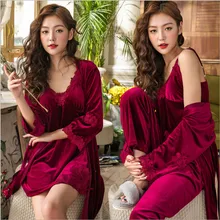 Халат, Золотое бархатное платье, комплекты, женский осенне-зимний костюм, домашний костюм на бретельках с длинными рукавами, 4 предмета, с нагрудной подкладкой, брюки для халатов