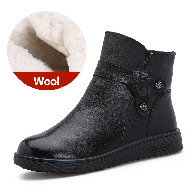 

Retro Designer Wool Lining Warm Snow Boots Ankle Genuine Split Leather Platform Wedges Heel Soft Sole Mother Shoes Ladies Female