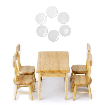 

5Pcs 1:12 Doll House Tableware & 1 Set Doll House Square Dinette Table : Mini Ceramic Dish White Mini Food Scene Model Doll Hous