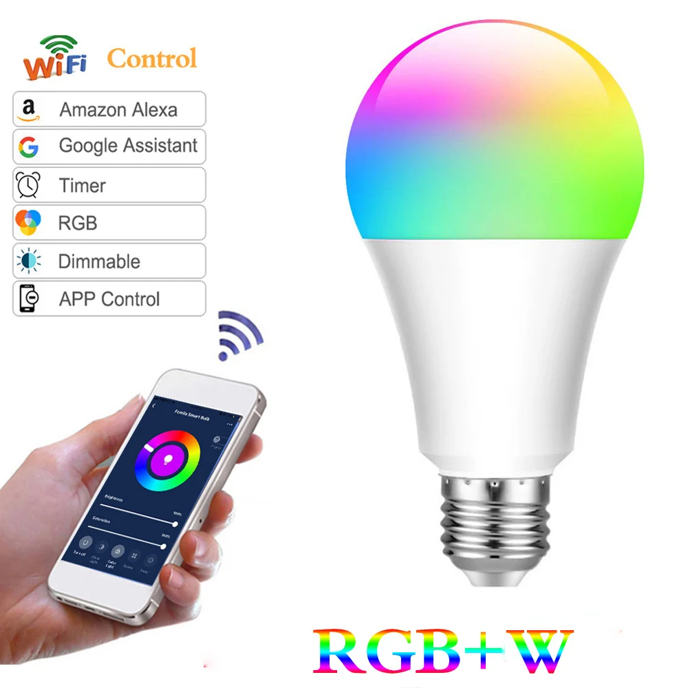 Смарт WI FI светодиодный светильник лампы E27 B22 умный дом RGBW Цвет совместим с Alexa google
