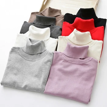 

2019 Autumn Winter Korean Knitted Pullover Sweater Women Turtleneck Jumper Long Sleeve Slim Sweater Female Pink Green