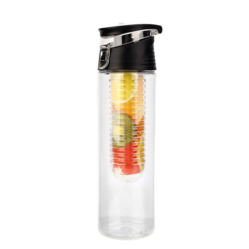 Бутылка для воды для заваривания фруктов, гидратация, спортивный тренажерный зал, флип-чашка для сока, 800 мл - Цвет: Black