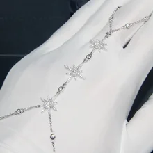 Популярный бренд, Стерлинговое Серебро 925 пробы, романтичный Кристальный браслет со снежинками и лепестками, модный браслет со звездами, ювелирные изделия для рождественской вечеринки