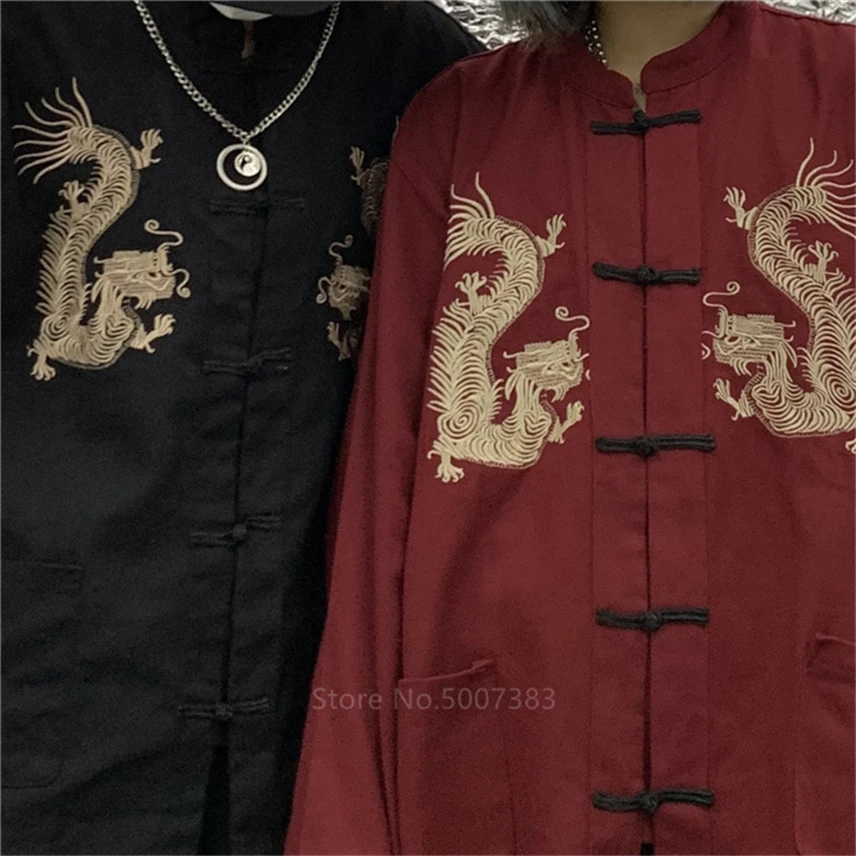 New Year Chinese Style Dragon Hanfu Vintage Clothing Embroidery Dragon Tang Suit Traditional China Fashion Tops Coat