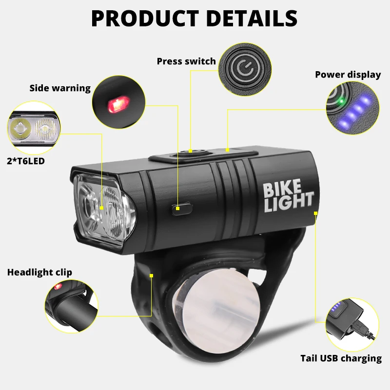 Super Bright Bicycle Light T6 LED USB Rechargeable Bike Light IPX5 Waterproof Powerful Light Aluminum Ultralight MTB Front Lamp