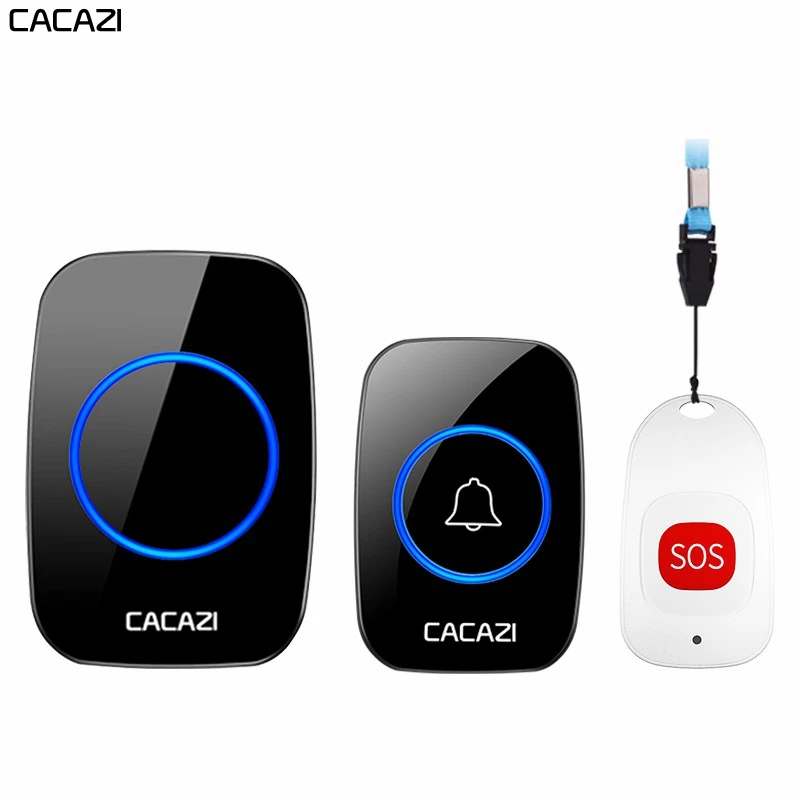 CACAZI Smart Home Wireless Pager Doorbell Old Man Emergency Alarm 80m Remote Call Bell US EU UK