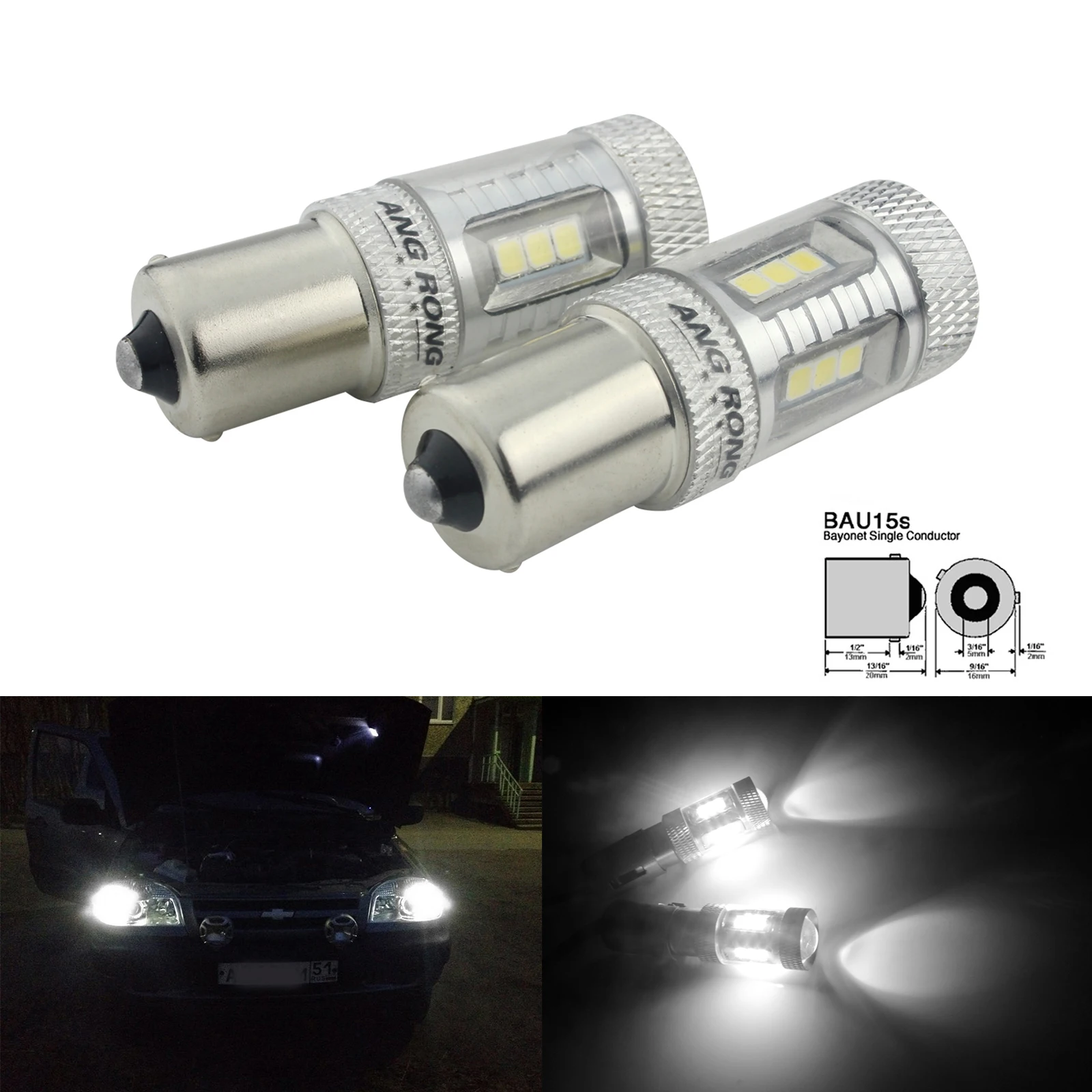 2x BA15S 1156 P21W R10W 18 SMD LED Side Marker Tail Stop Light Xenon White 12V